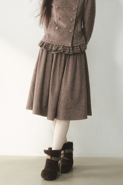 Preppy Double-Breasted Jacket and Skirt Set-Up