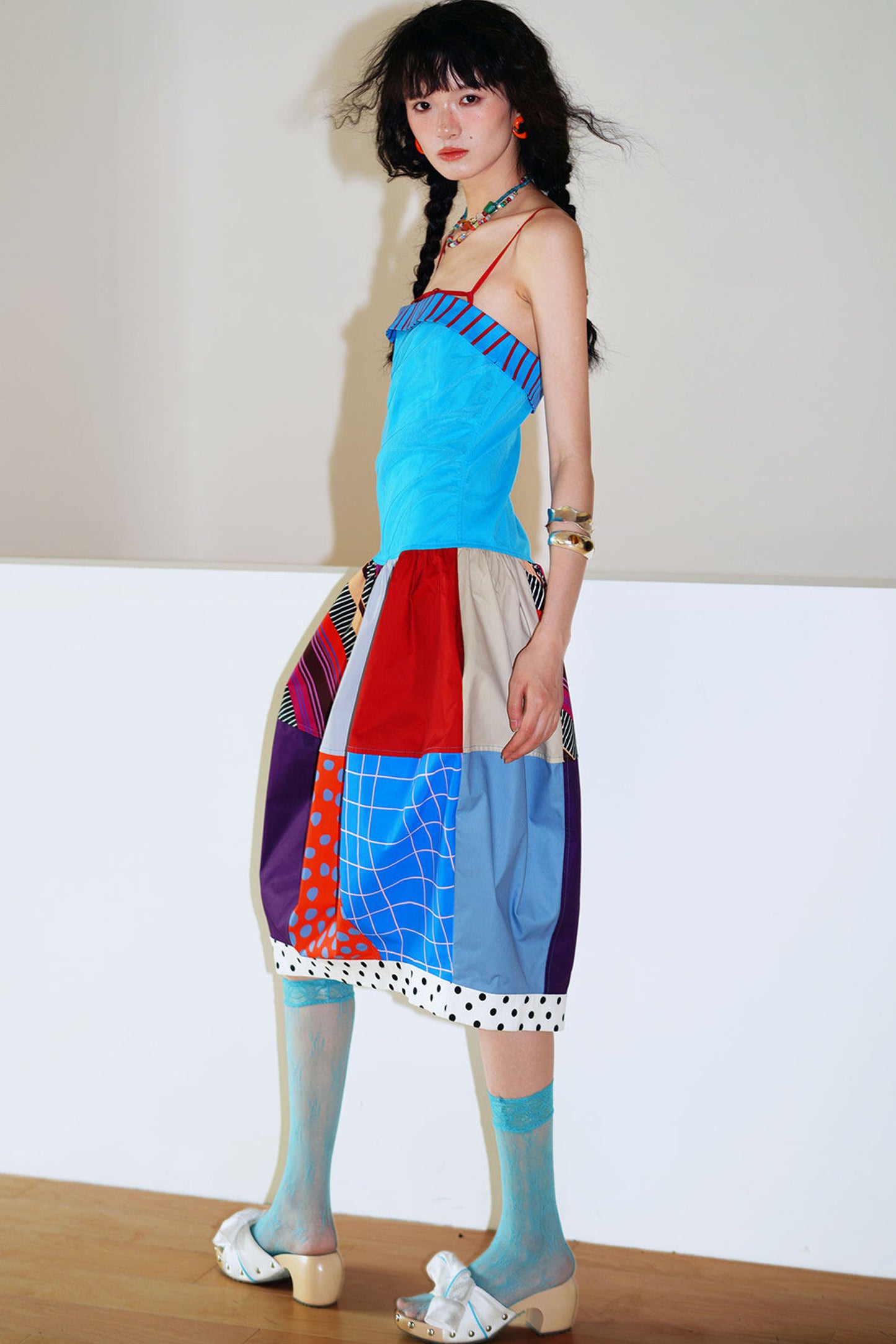 Patchwork Pleated Balloon Dress