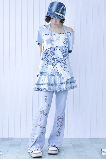 Pantaloni svasati in pizzo stile dreamcore