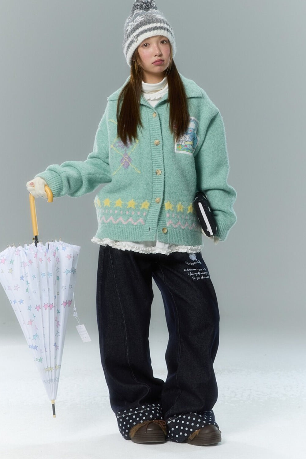 Embroidery Polka Dot Jeans