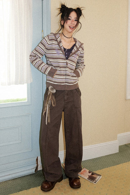 Striped Hooded Short Cardigan