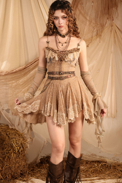 Retro Lace Strap Dress Set-Up