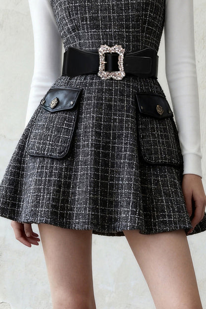 White Top Plaid Suspender Dress Set