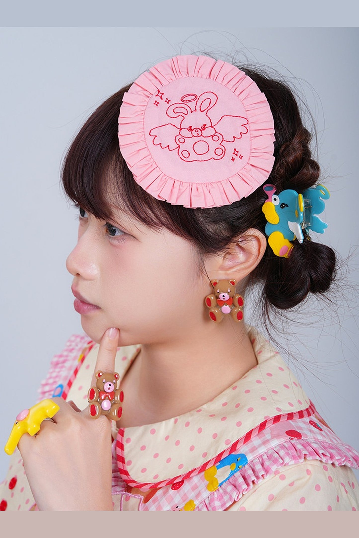 Pink Bunny Angel Embroidered Brooch