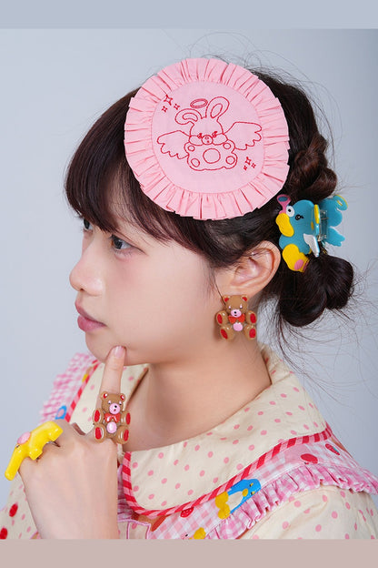 Pink Bunny Angel Embroidered Brooch