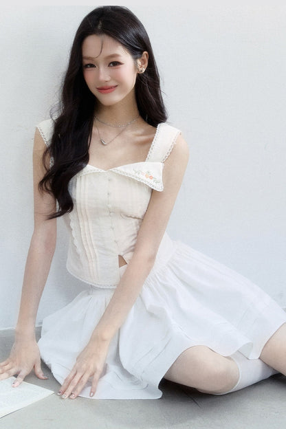 French Embroidered Square Neck Top