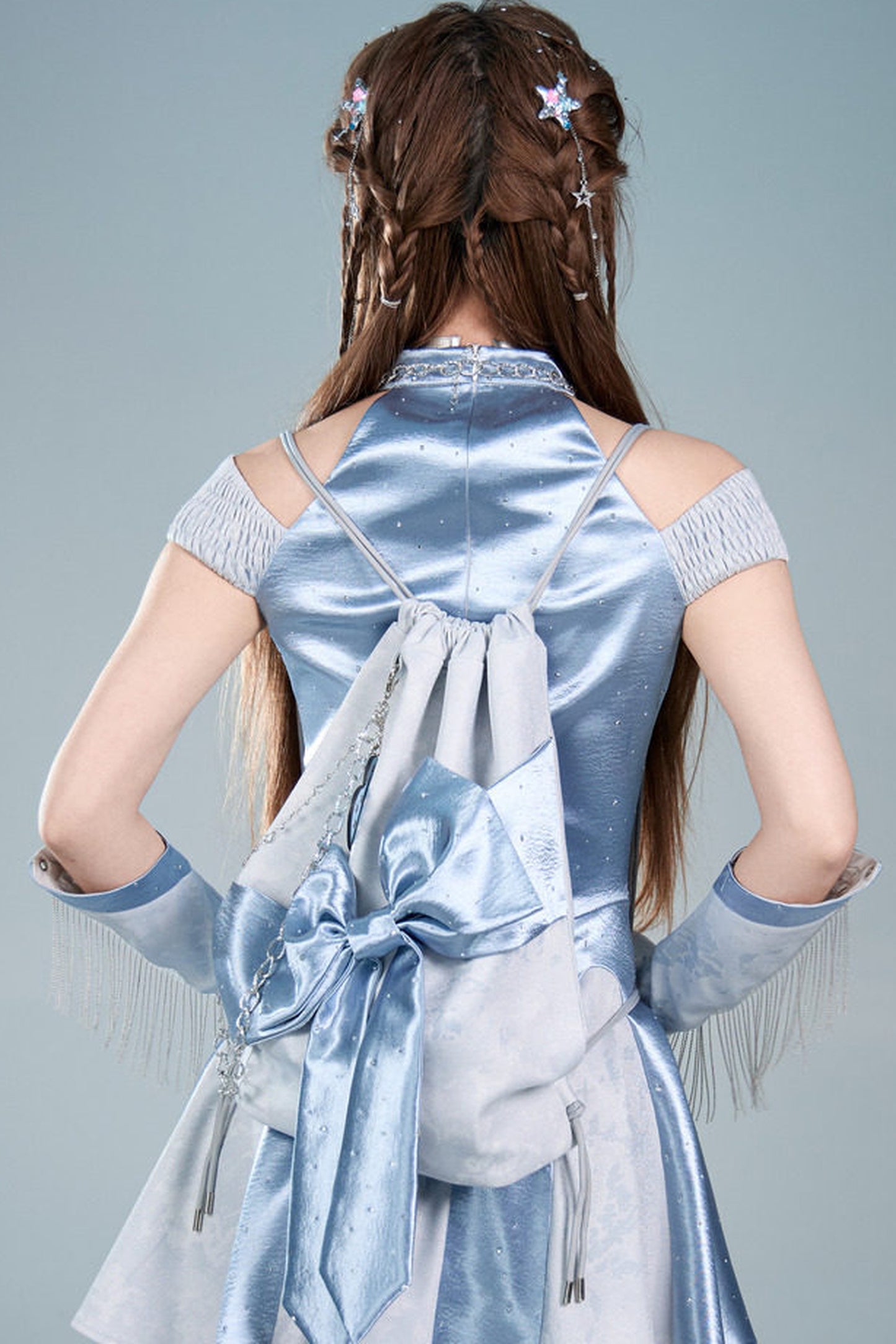 Y2K Futuristic Blue Large Bow Backpack Set-Up