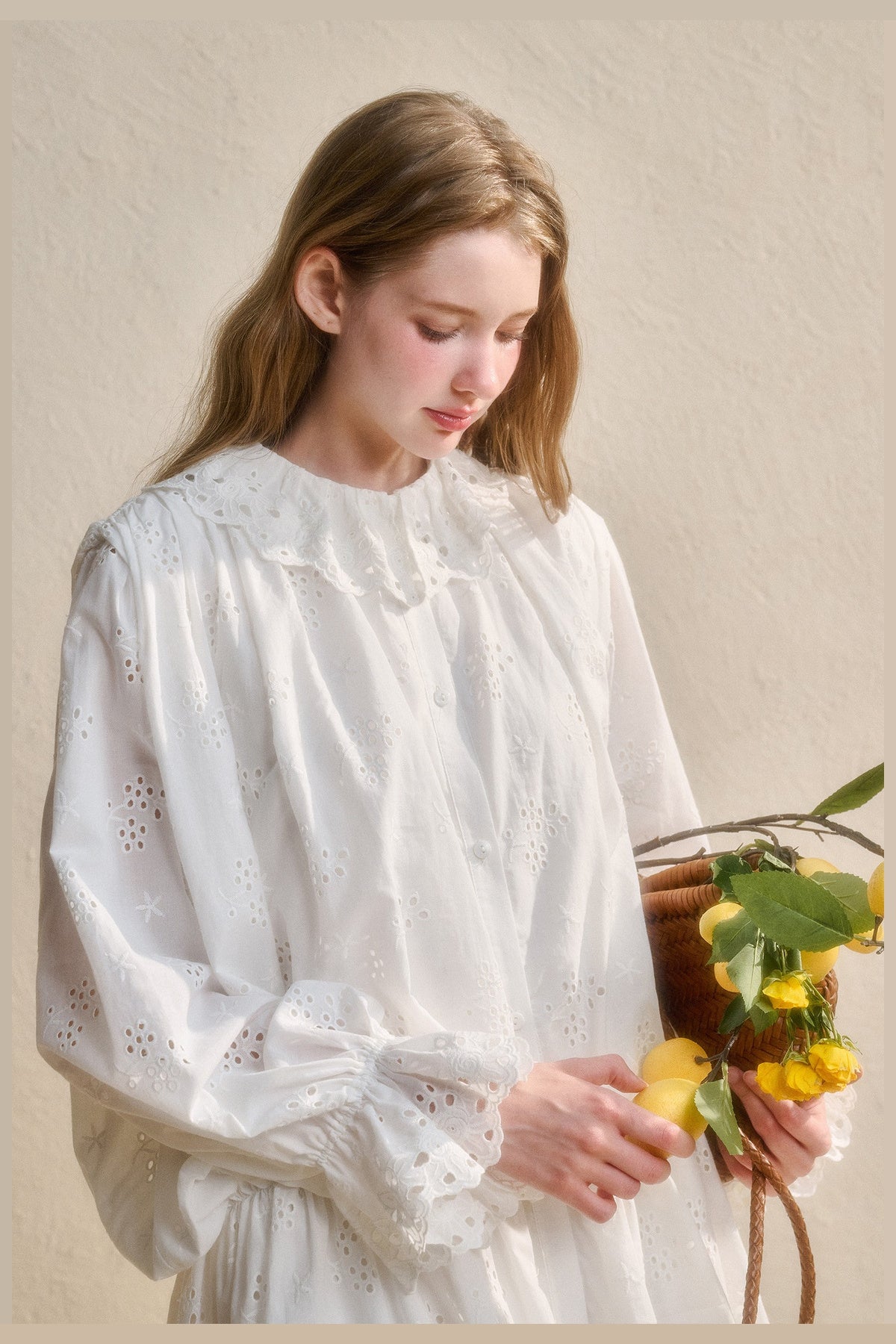 Long-Sleeved Cotton Embroidered Shirt Dress