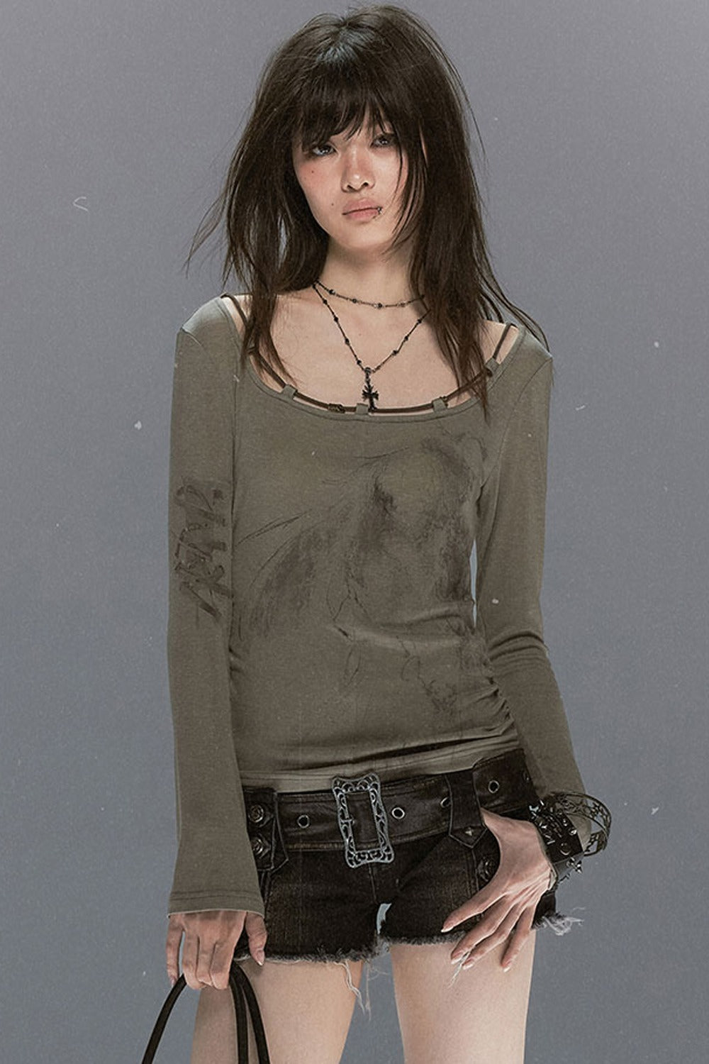 Cross Rivet Leather Shoulder Bag
