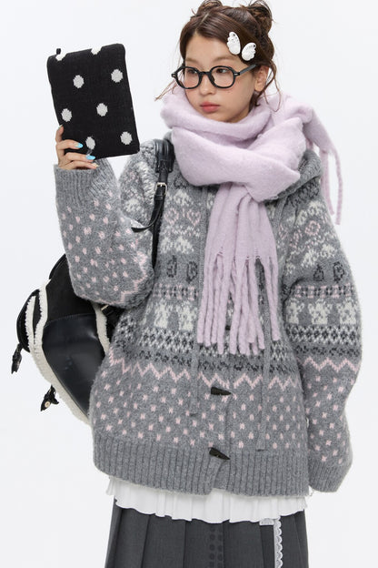 Fair Isle Duffle Button Cardigan