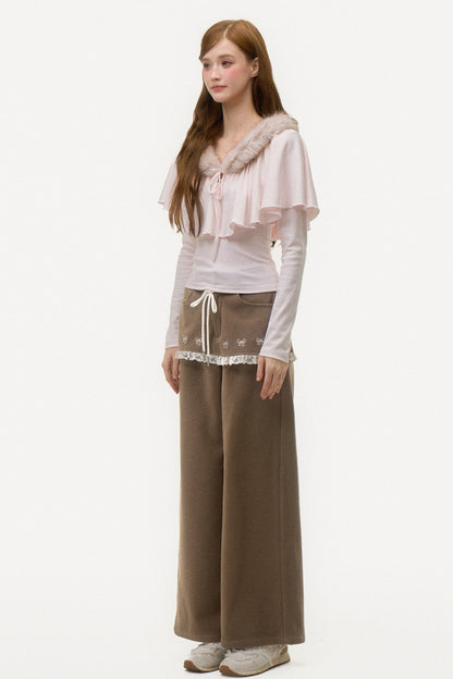 Large Ruffle Cape Shawl Fur Top
