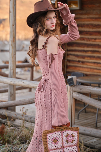 Wollstrick-Cardigan mit Blumenmuster und Kleid-Set