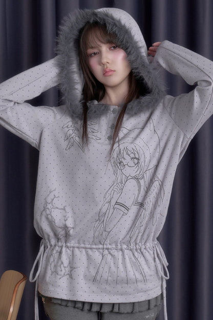 Gray Purple Printed Hoodie