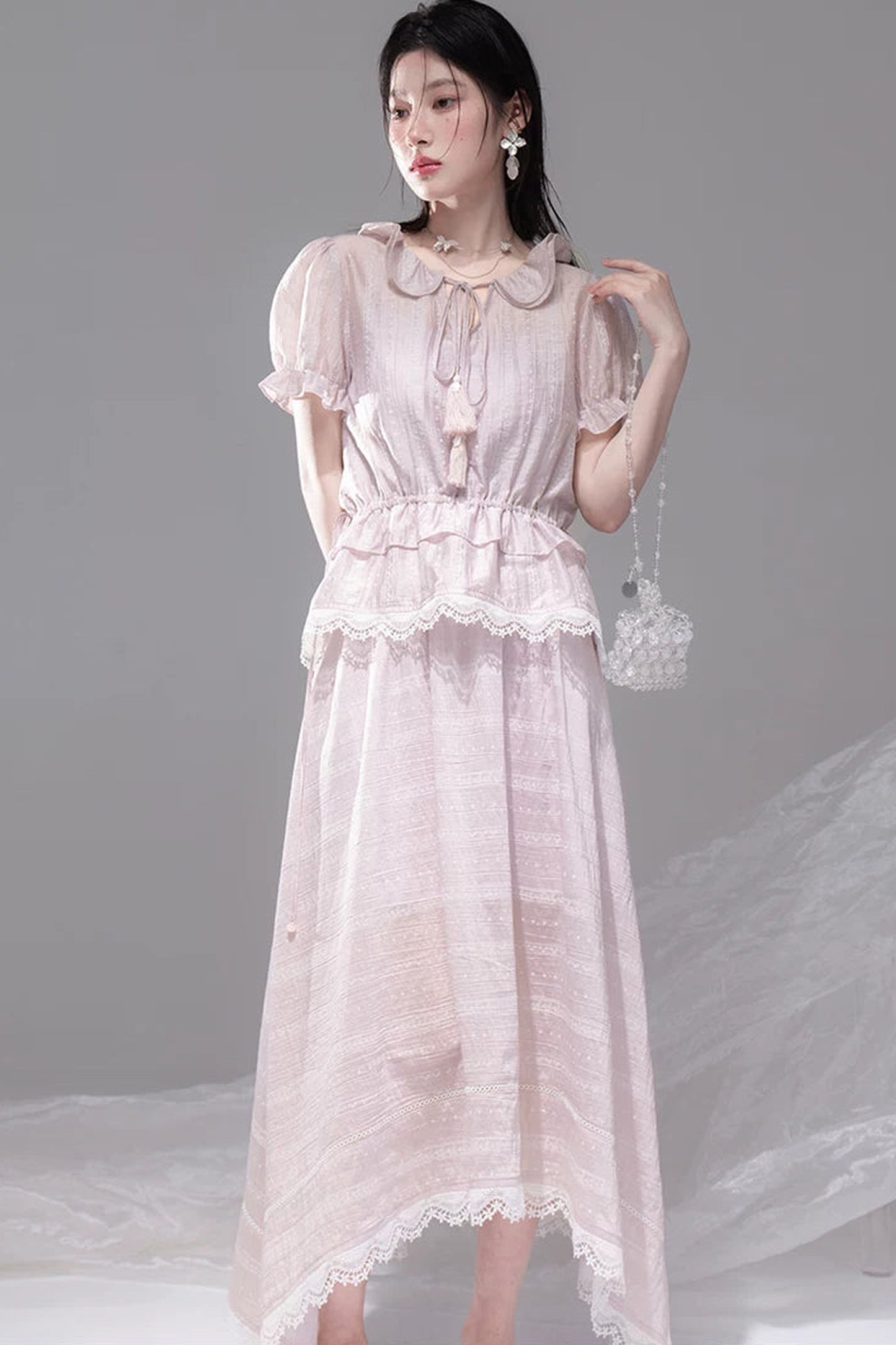 Romantic Sicily Lyocell Ruffle Collar Blouse Set-Up