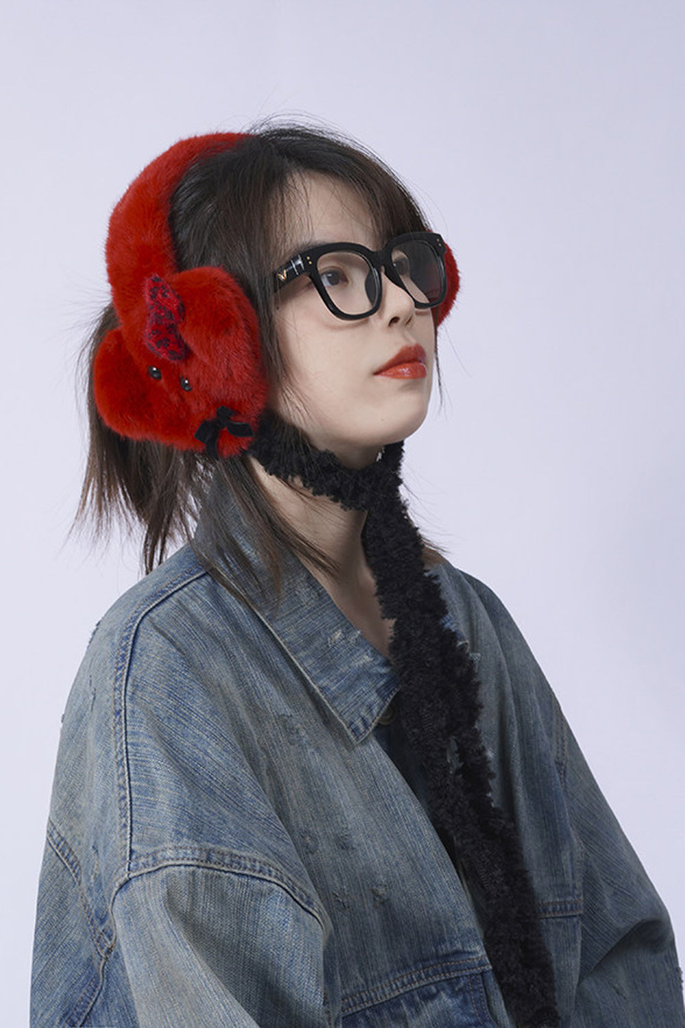 Red Plush Puppy Earmuff Scarf