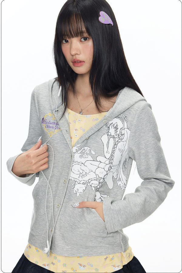 Frog Layered-Look Hooded Cardigan