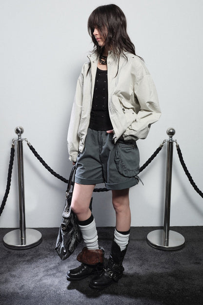 Rivet Patchwork Stand Collar Jacket