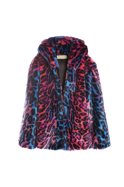 Leopard Print Fur Hooded Jacket