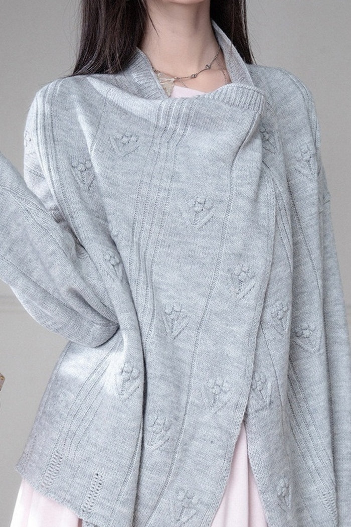 Warm Gray 3D Floral Wrap Cardigan