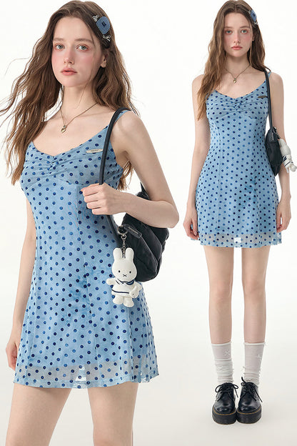Ice Blue Polka Dot Slip Dress