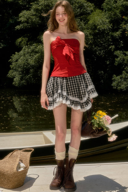 White Plaid Lace Skirt