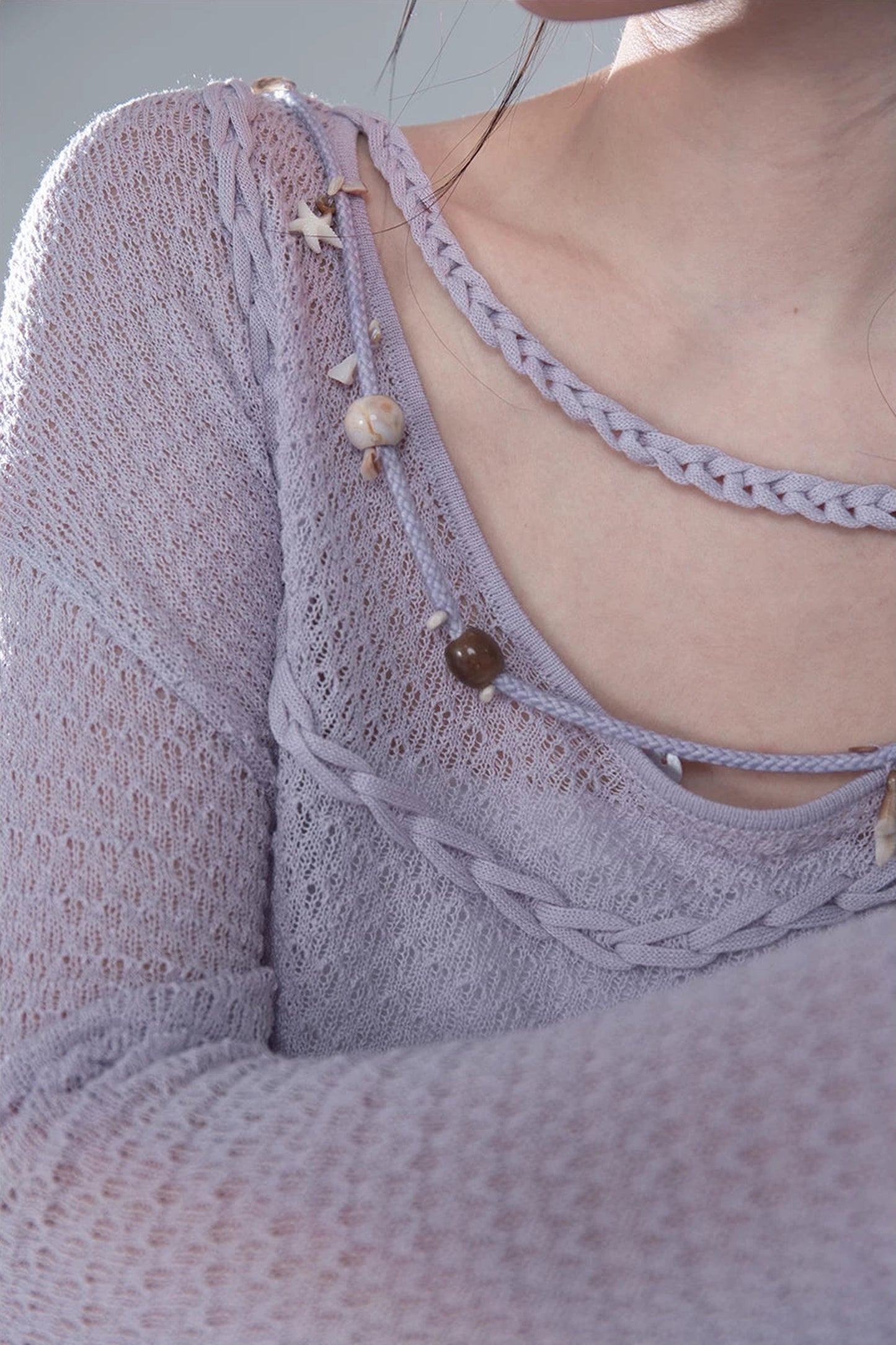 Mist Gray-Purple Knit Blouse