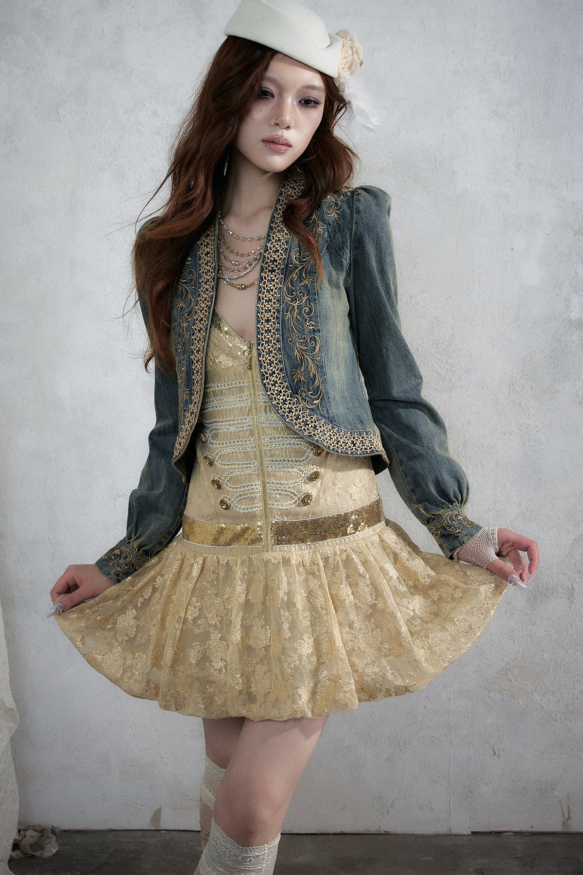 Distressed Embroidered Denim Jacket