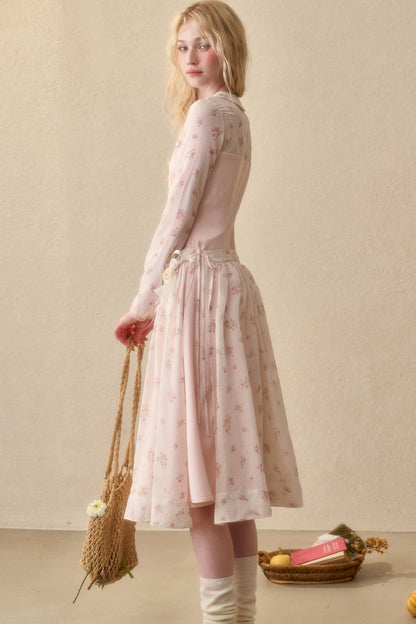 Peach Floral Satin Tencel Dress Set-Up