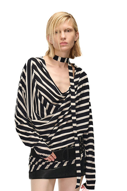 Asymmetrical Striped Long-Sleeve T-Shirt