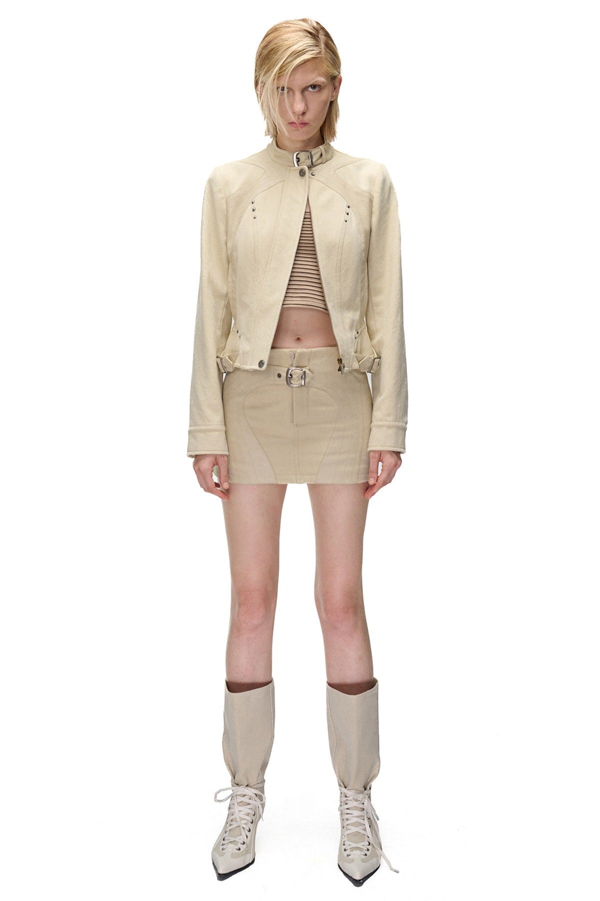 Storm Rider Pu Patchwork Khaki Skirt