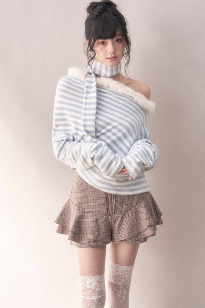 Multi-Layered Ruffled Brown Plaid Skirt