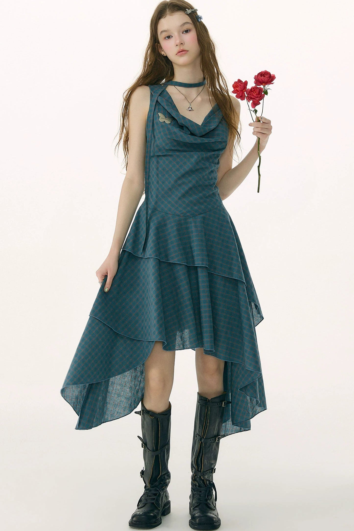 Dark Blue Plaid Swing Dress
