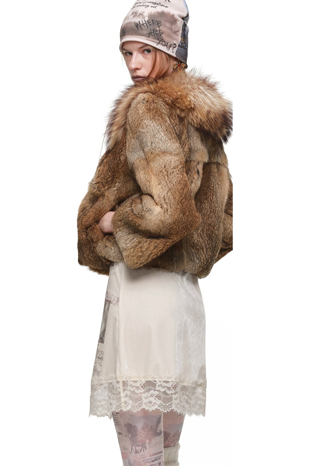 Rabbit Fur Spliced Raccoon Fur Jacket