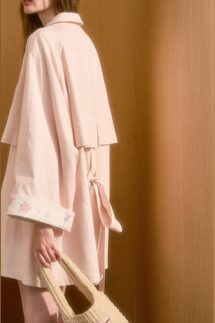 Layered-Look A-Line Linen Trench Coat