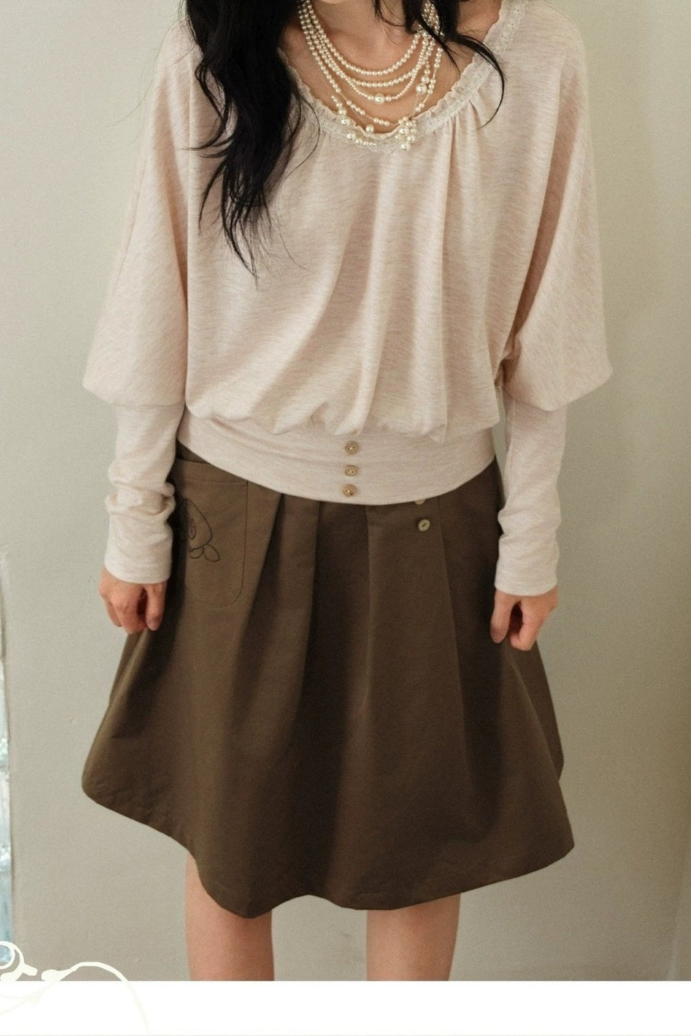 Camel Pink V-Neck Batwing Sleeve Knit Top