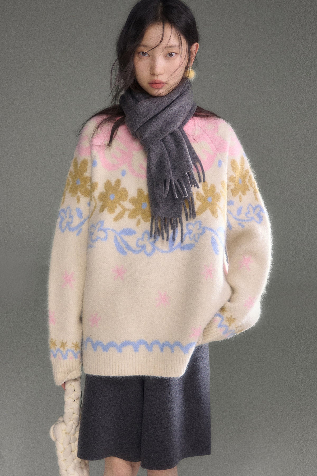Retro Fair Isle Floral Jacquard Wool Sweater