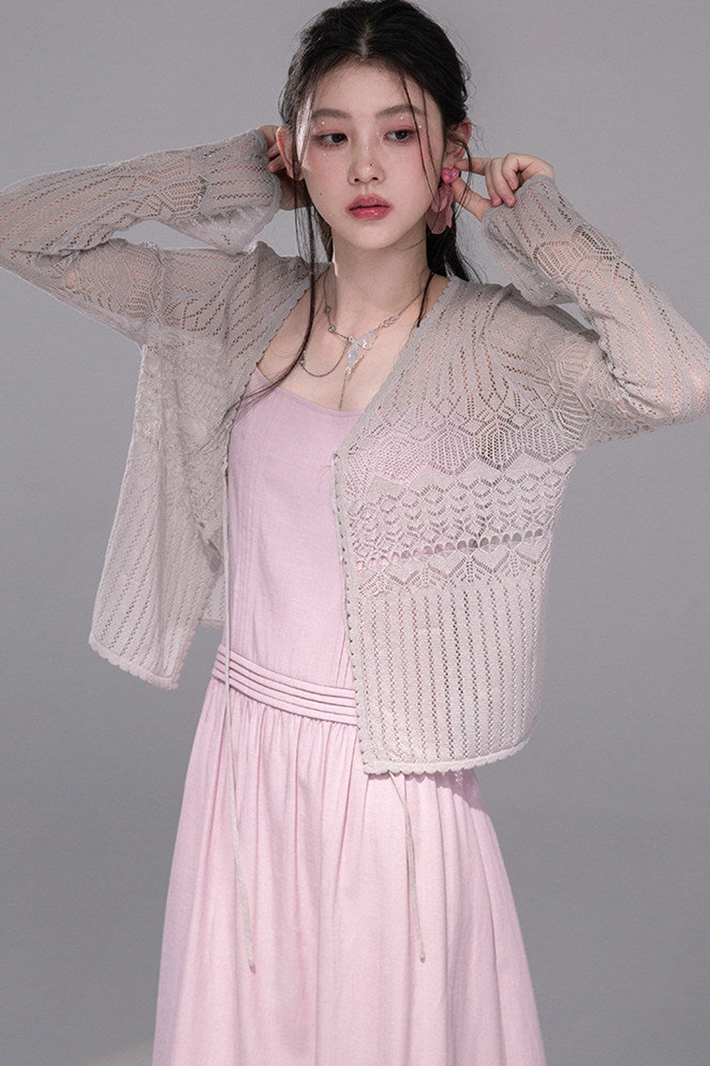 Peach Pink Crochet Dress Set