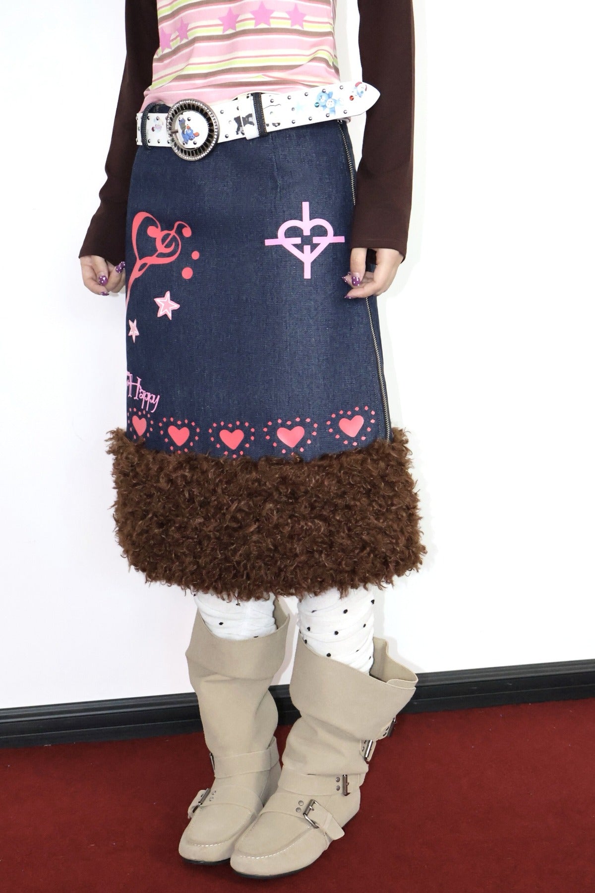 Heart Key A-Line Denim Skirt