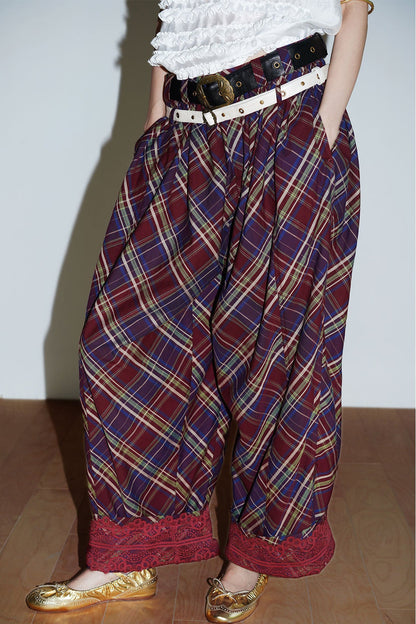Retro Plaid Cotton Pants
