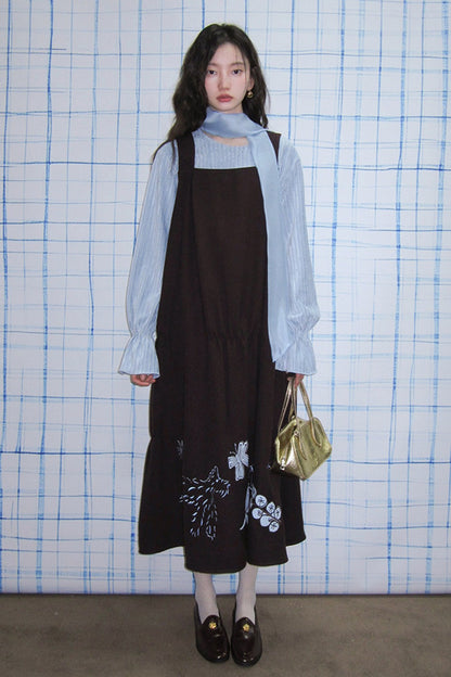 Moonlight Waterfall Long-Sleeve Ribbon Top and Skirt Set-Up