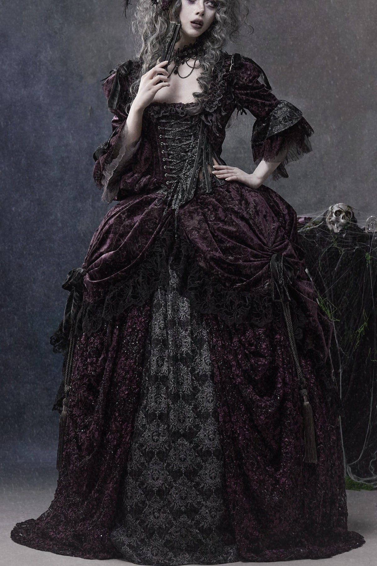 Gothic Dark Purple Bustle Skirt Set-Up