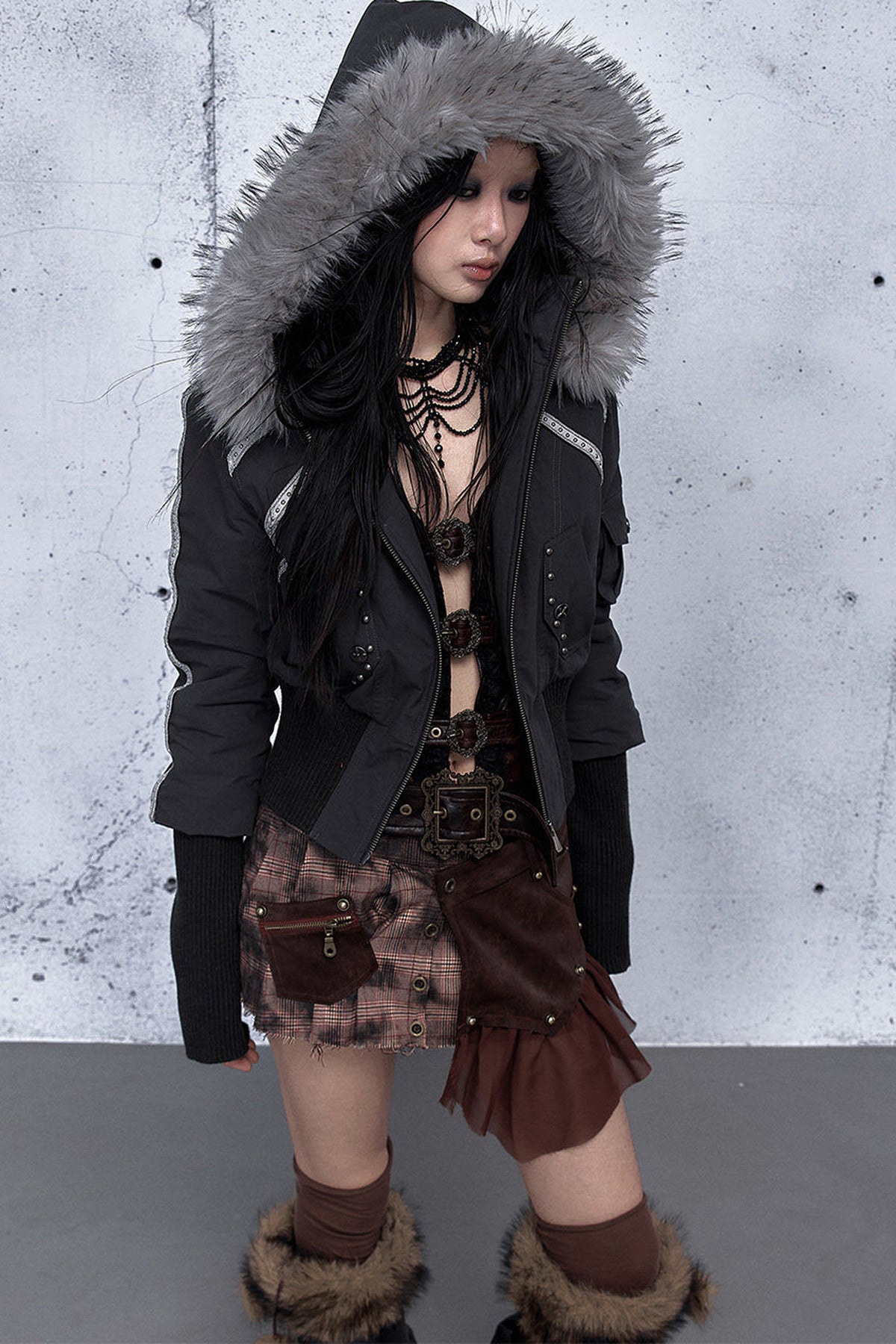 Hooded Fur Collar Parka Outer