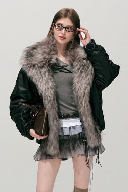 Large Fur Collar Leather Jacket