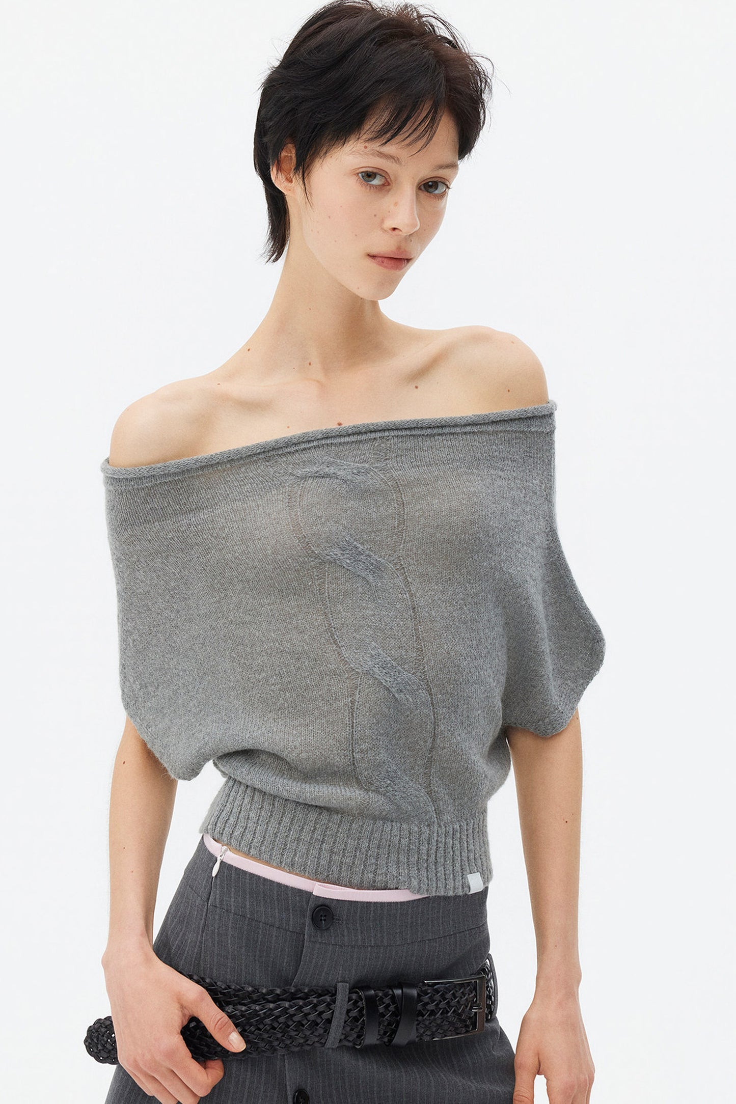 Wool Mohair Off-Shoulder Top