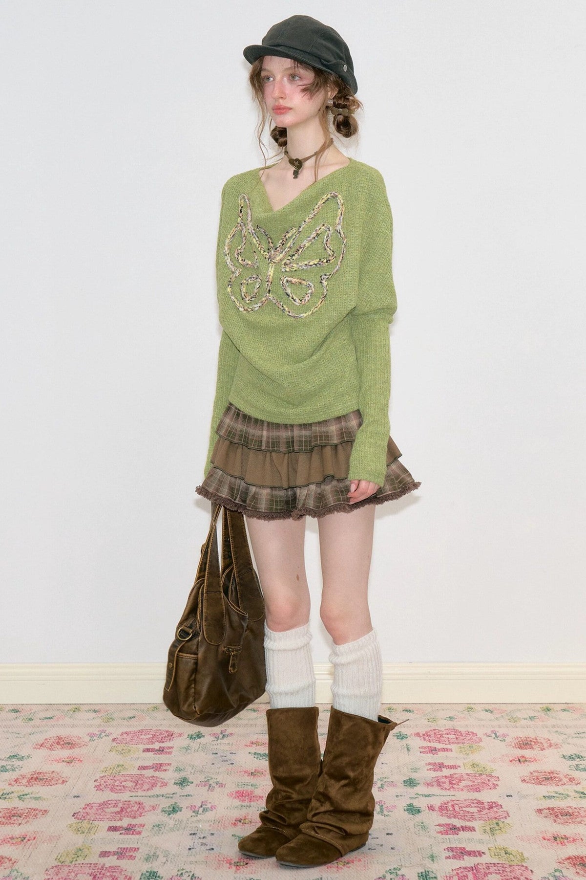 Brown Plaid Ruffled Skirt