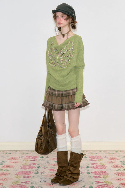 Brown Plaid Ruffled Skirt