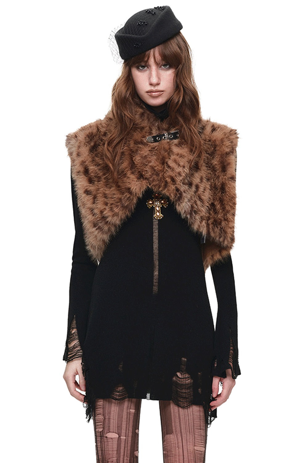 Distressed High-Neck Knit Dress
