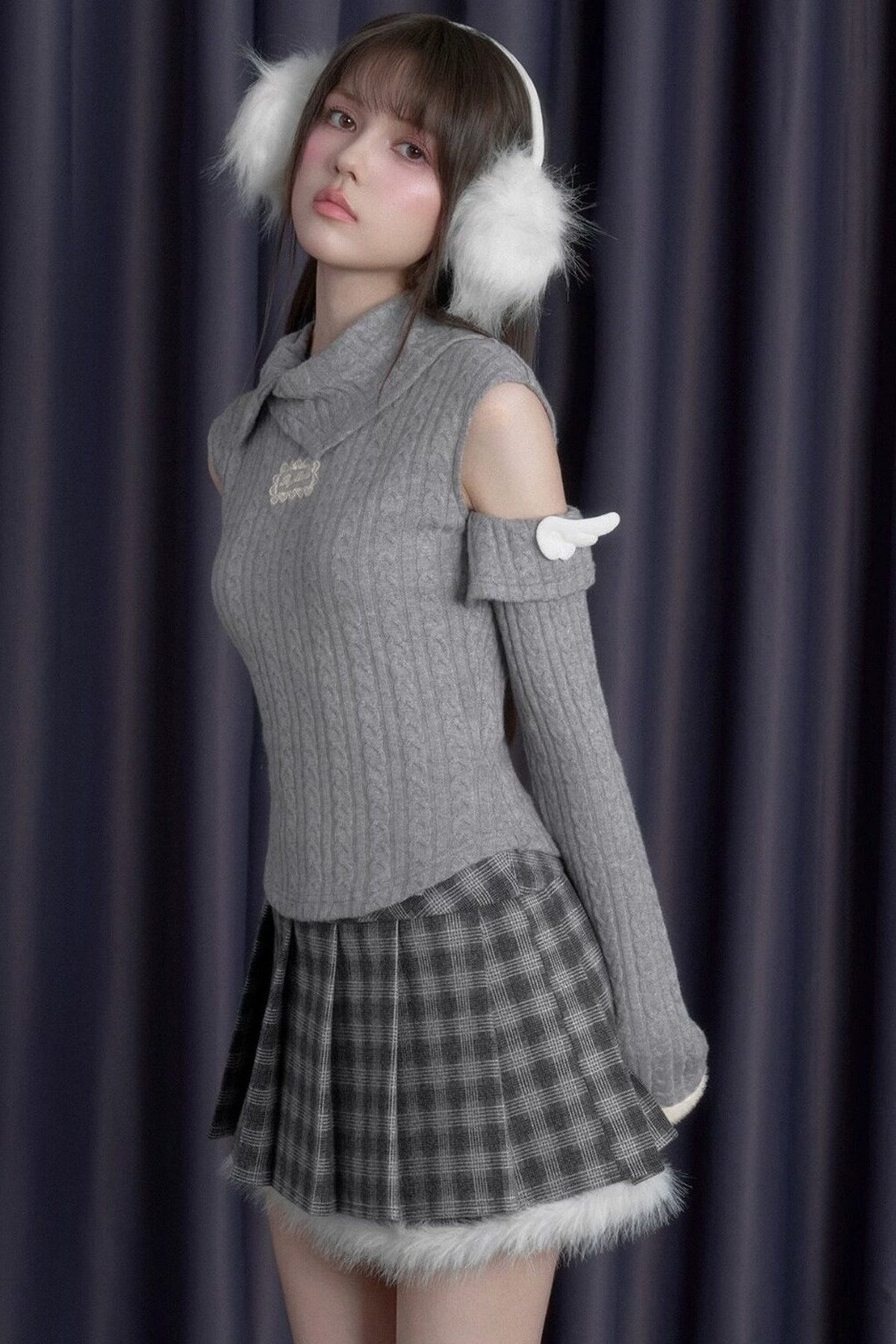 Winged Fold-Over Collar Knit Top