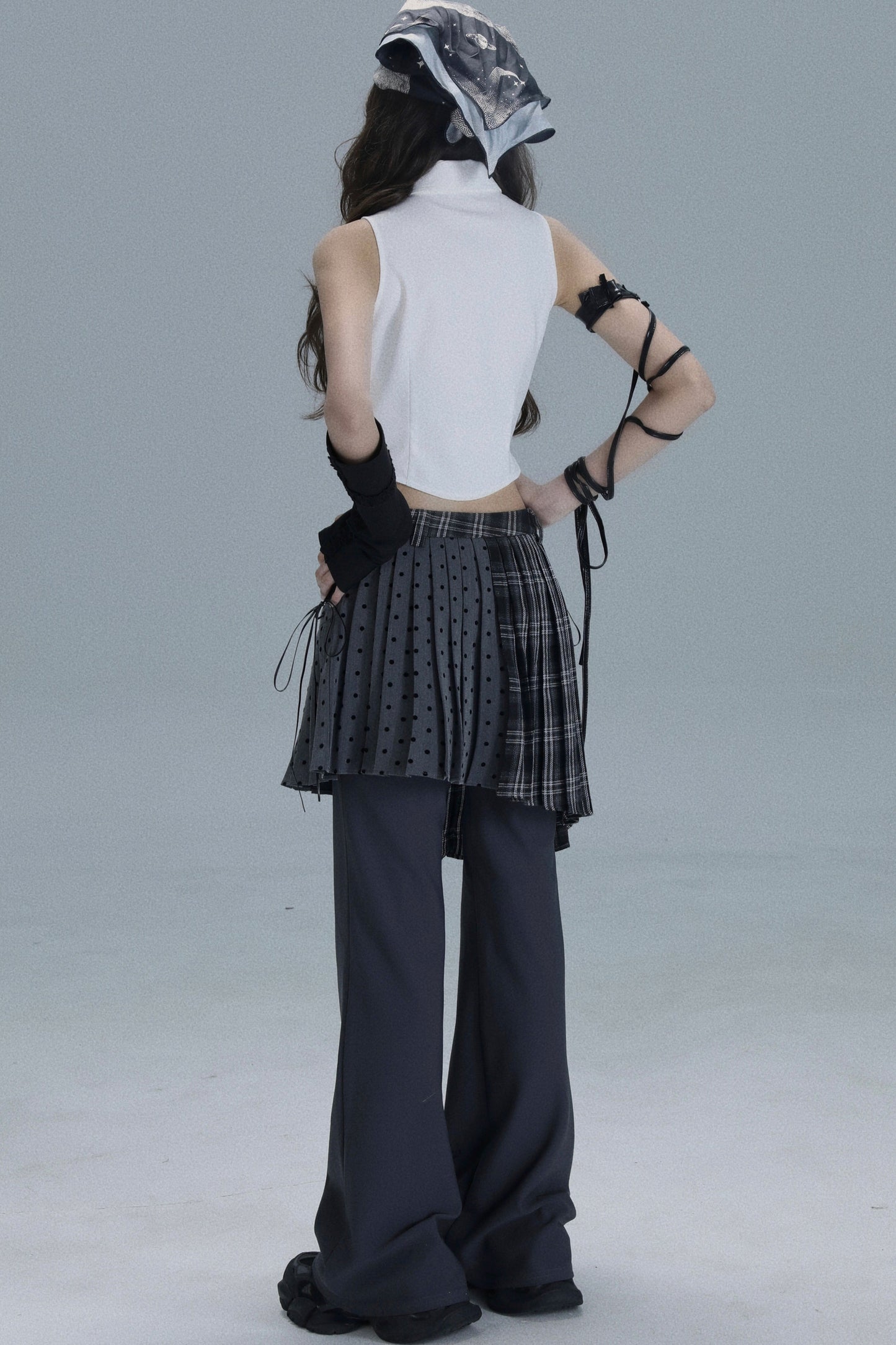 Layered Plaid Skirt Pants