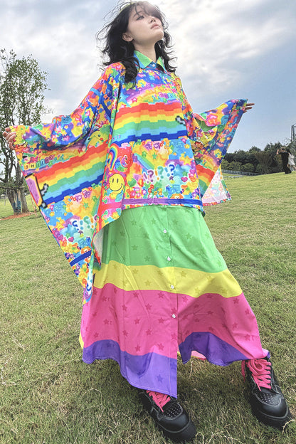 Rainbow Smiley Print Oversized Top